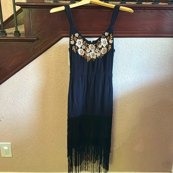 IDYLLWIND By Miranda Lambert Womens XS Black Fringe Embroidered Sleeveless Dress - Picture 2 of 6